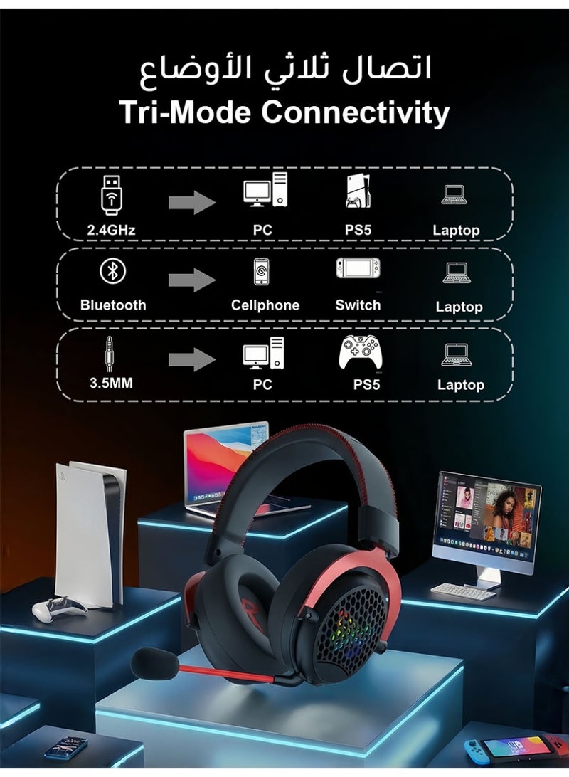 AMIJOY Wireless Gaming Headset with Mic, Gaming Headphones, 2.4GHz & Bluetooth & Wired Connection, 100H Battery, 20ms Low Latency, 7.1 Surround Sound, RGB Light, for PC PS5 PS4 Switch Mobile - Image 2