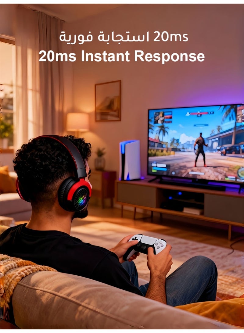 AMIJOY Wireless Gaming Headset with Mic, Gaming Headphones, 2.4GHz & Bluetooth & Wired Connection, 100H Battery, 20ms Low Latency, 7.1 Surround Sound, RGB Light, for PC PS5 PS4 Switch Mobile - Image 3