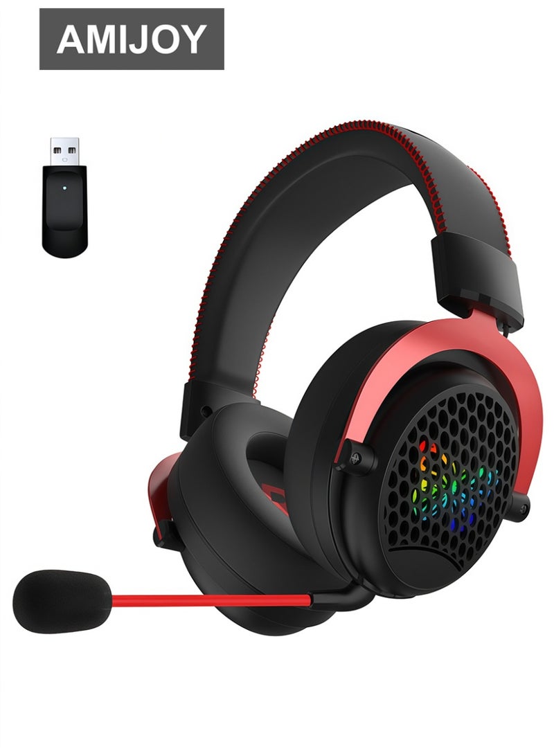 AMIJOY Wireless Gaming Headset with Mic, Gaming Headphones, 2.4GHz & Bluetooth & Wired Connection, 100H Battery, 20ms Low Latency, 7.1 Surround Sound, RGB Light, for PC PS5 PS4 Switch Mobile - Image 1