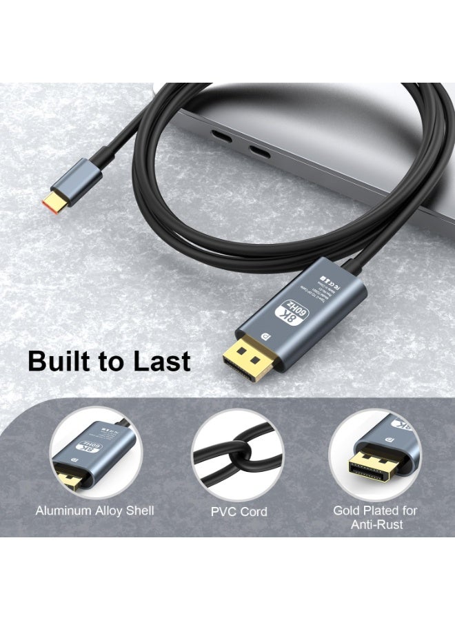 كابل USB-C إلى DisplayPort 1.4 – 8K@60Hz، 4K@240Hz، طول 1 متر، متوافق مع Thunderbolt 4/3، محول فيديو عالي السرعة لهواتف iPhone، MacBook، iPad، Mac Mini، Galaxy، XPS - Image 3