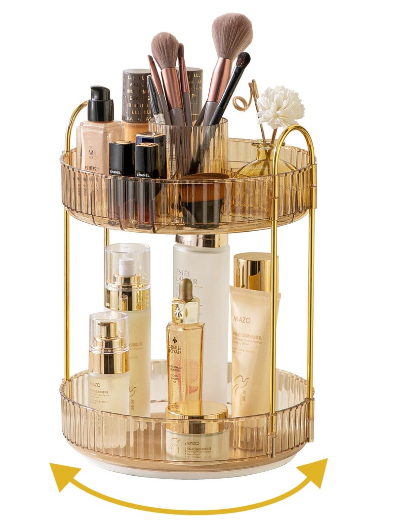 Asayuee 360 Rotating Makeup Organizer2 Tier Large Capacity Make Up Organizers and StorageSkincare Perfume Vanity OrganizersBathroom Cosmetics Storage Organizer CountertopGold - Image 2