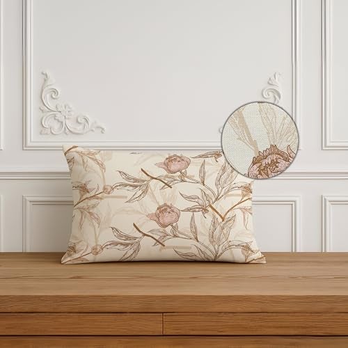 Brick Home Set of 2 Polycotton Printed Cushion Covers 12x18 Inches | Floral & Bird Design | Pastel Blush Pink, Beige & Off-White | Soft Fabric Decorative Pillow Covers for Sofa, Couch & Living Room - Image 3