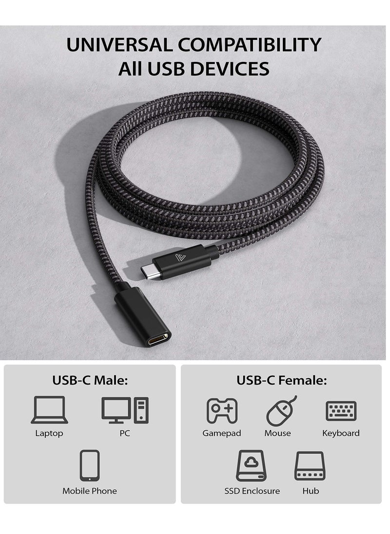 Faracent - Usb Type C Extension Cable 10ft Usb 3.1 5gbps Type C Male to Female Extension Charging and Sync Black - Image 1