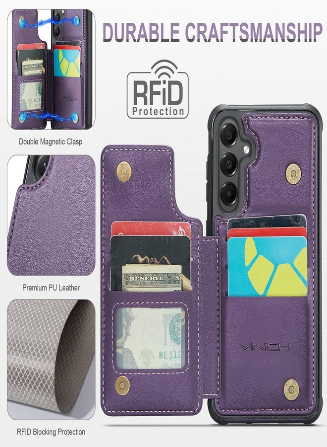 Vinich for Samsung Galaxy A16 Wallet Case with Card Holder, RFID Blocking Credit Slots Kickstand Shockproof Phone Cover for Women Men, Purple - Image 2