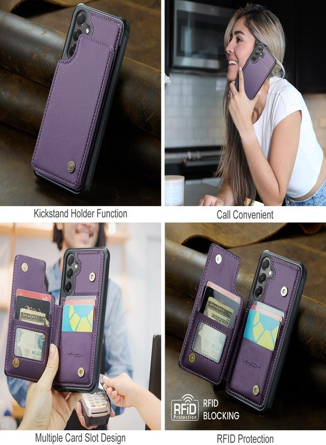 Vinich for Samsung Galaxy A16 Wallet Case with Card Holder, RFID Blocking Credit Slots Kickstand Shockproof Phone Cover for Women Men, Purple - Image 3