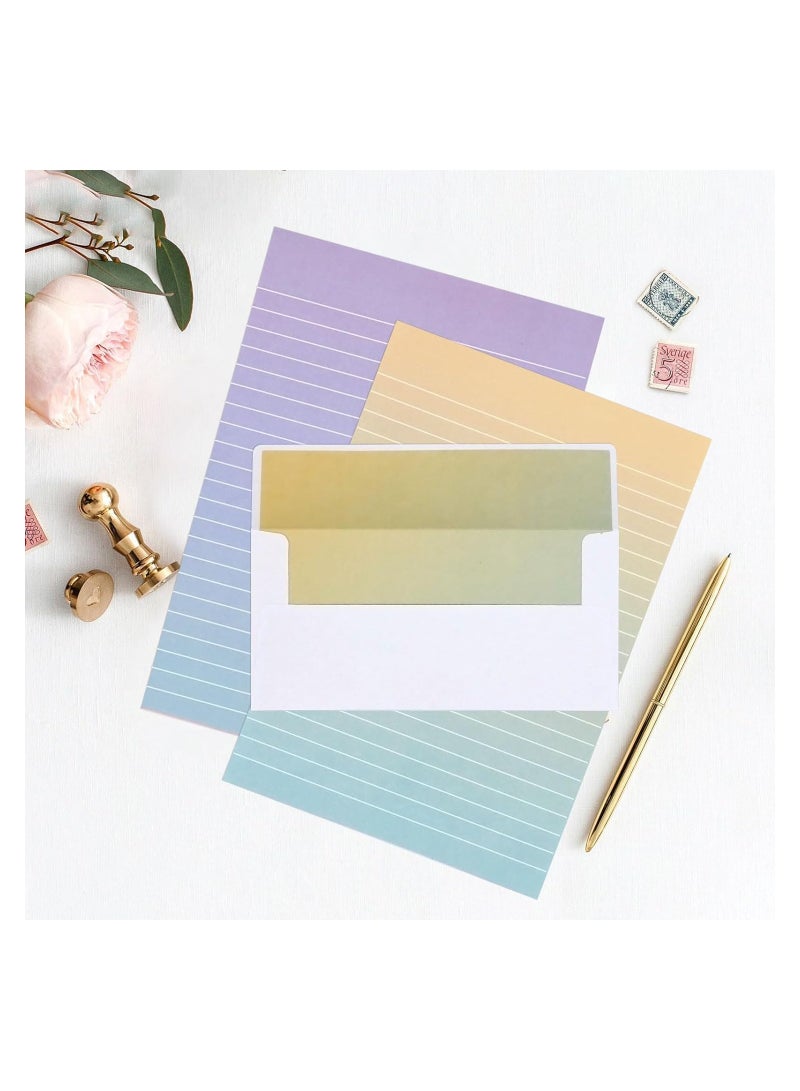 KASTWAVE Envelopes, Watercolor Stationery Set with Envelopes, 16 Lined Paper Sheets + 8 Envelopes, Gradient Colors Stationery Paper for Writing Letter Poems Invitations Best Wishes - Image 4