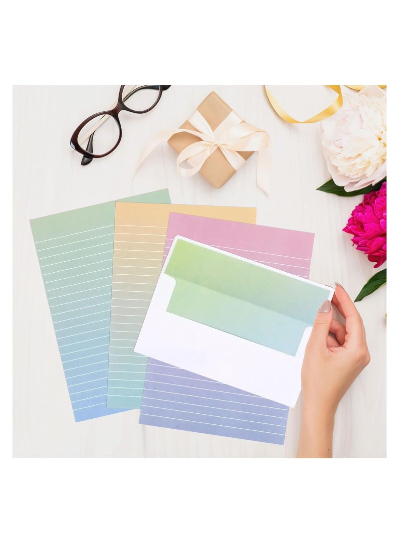 KASTWAVE Envelopes, Watercolor Stationery Set with Envelopes, 16 Lined Paper Sheets + 8 Envelopes, Gradient Colors Stationery Paper for Writing Letter Poems Invitations Best Wishes - Image 5
