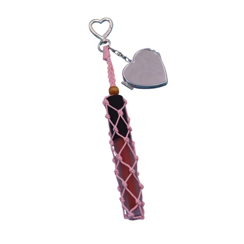 Handmade Macrame Keychain Pendant Vintage Design Waxed Cord Bag Charm Accessory Pink - Image 1