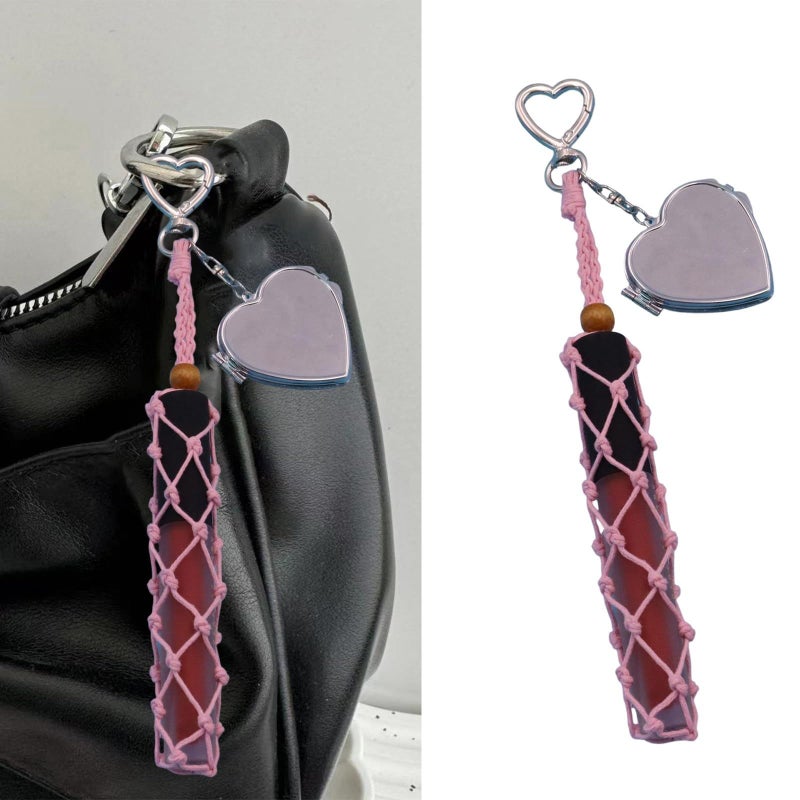Handmade Macrame Keychain Pendant Vintage Design Waxed Cord Bag Charm Accessory Pink - Image 2