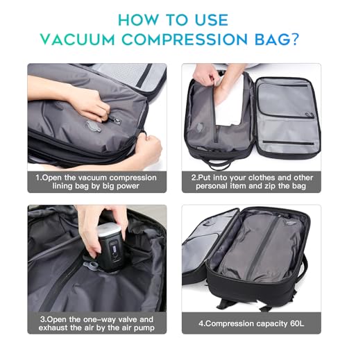 BANGE Air Vacuum Backpack with Pump,Seal Air Packing Vacuum System Compression with Anti Theft Lock, Expandable Large Capacity Backpack for Travel… - Image 4