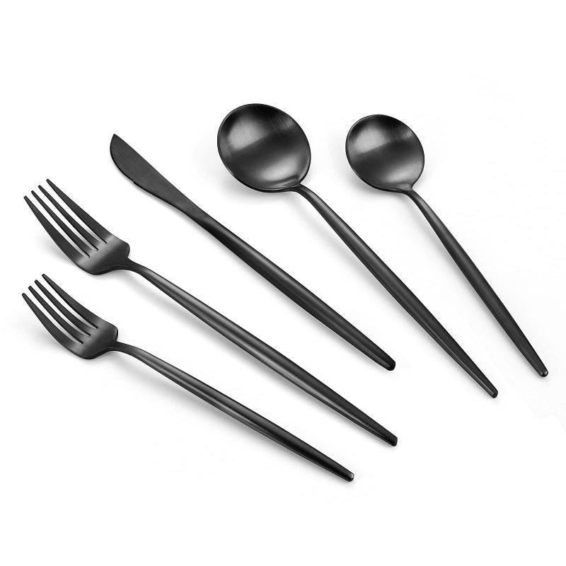 VANVRO Matte Black Silverware Set 20Piece Stainless Steel Flatware Set Tableware Cutlery Set Service for 4 Satin Finish Utensils Set Knife Fork Spoon Set for Home and Restaurant Dishwasher Safe