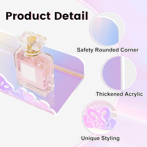 alldomess Floating Shelves for Wall,4 Pack 15.7’’x 3.5’’Adhesive Acrylic Shelves Organizer for Book Toy Photo Makeup,Wall-Mounted Kids Storage for Bathroom,Bedroom,Nursery,Iridescent Butterfly - Image 3