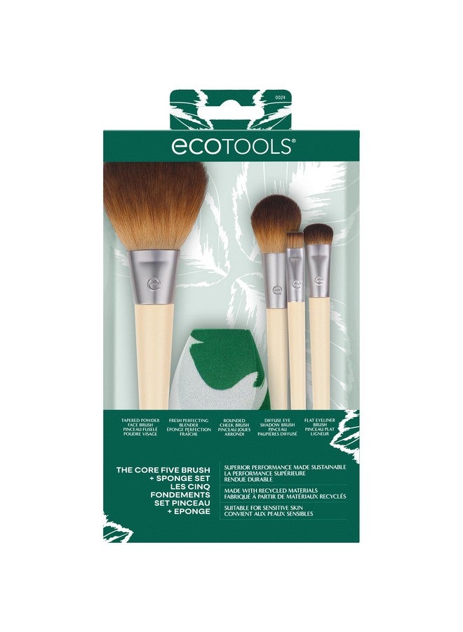 Ecotools Core Five Makeup Brush And Sponge Kit For Eyeshadow Blush Bronzer Eyeliner & Foundation Makeup Blending Sponge For Liquid & Cream Products Essential Eco Friendly Brushes 5 Piece Set - Image 1