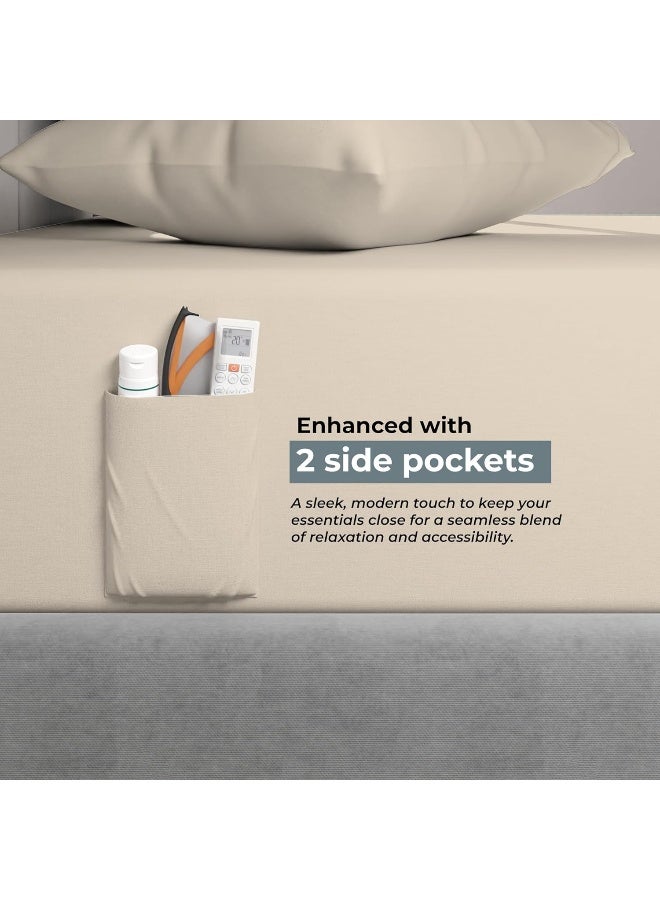SLEEP RX 100% Cotton Sheet Set for Full Size Bed, Soft & Silky Highly Durable Graphene Infused Sateen Sheet Set Sand - Image 4