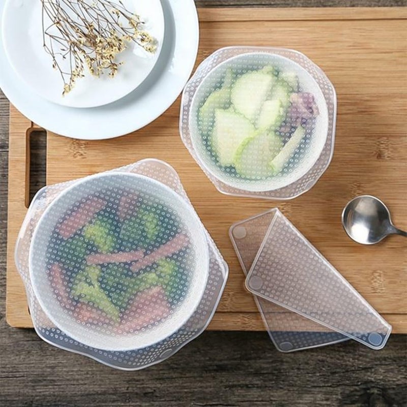 Lukzer أغطية لوقزر السيليكون القابلة للتمدد 4 قطع متعددة الأحجام قابلة لإعادة الاستخدام آمنة في غسالة الصحون والفريزر لتغطية الأوعية والطعام المتبقي والفواكه - Image 2