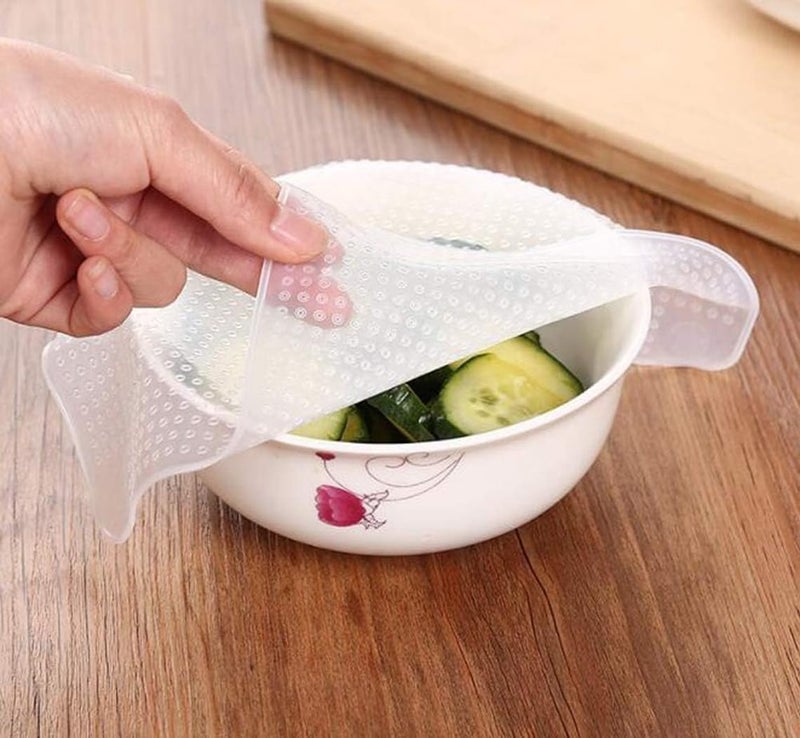 Lukzer أغطية لوقزر السيليكون القابلة للتمدد 4 قطع متعددة الأحجام قابلة لإعادة الاستخدام آمنة في غسالة الصحون والفريزر لتغطية الأوعية والطعام المتبقي والفواكه - Image 5