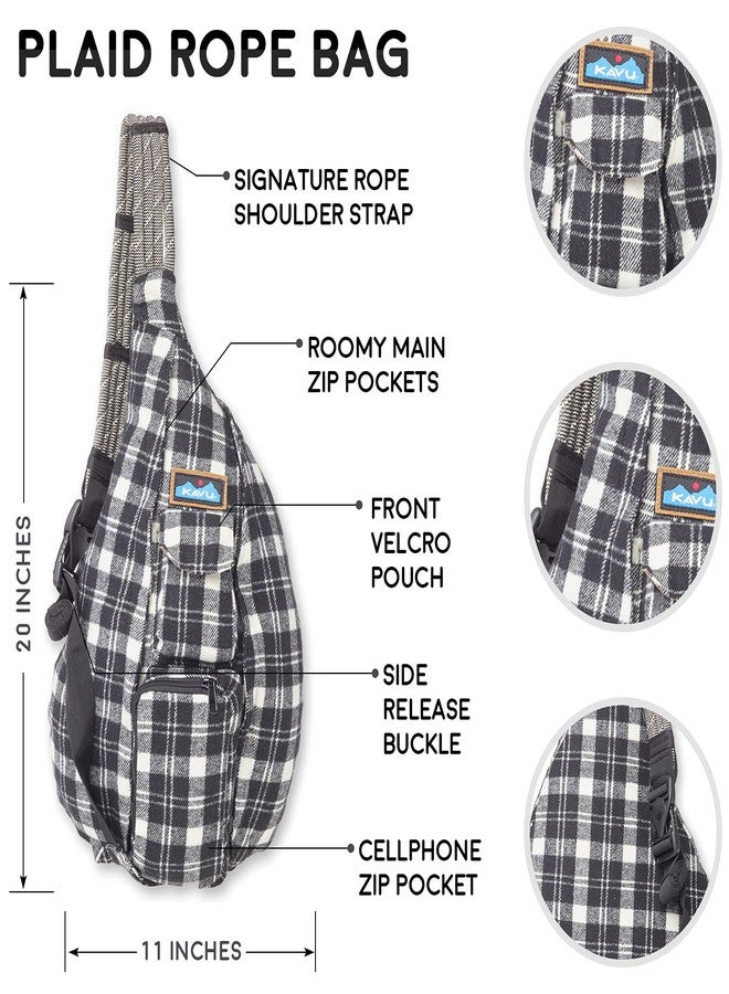 KAVU Plaid Rope Sling Bag Crossbody Backpack with Adjustable Shoulder Strap - Oatmeal - Image 3