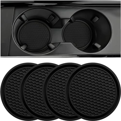 ZSDY Car Cup Coaster 4PCS Universal Auto NonSlip Cup Holder Embedded in Ornaments Silicone Coaster Car Interior Accessories Sets Black - Image 1