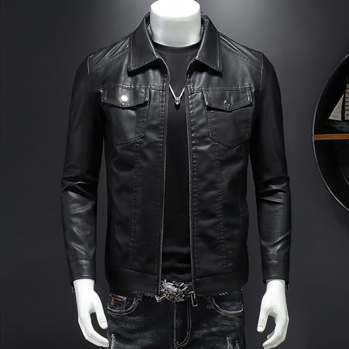ZFBAOJT Mens Leather Jacket Motorcycle Black Biker Jackets Vintage Faux Leather Outwear Casual XXL - Image 2
