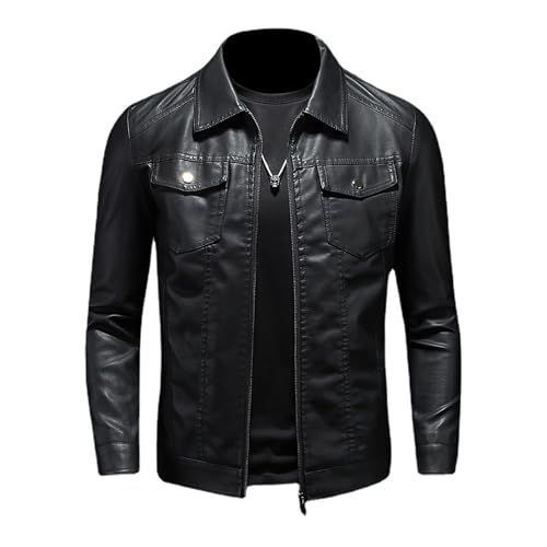 ZFBAOJT Mens Leather Jacket Motorcycle Black Biker Jackets Vintage Faux Leather Outwear Casual XXL - Image 1