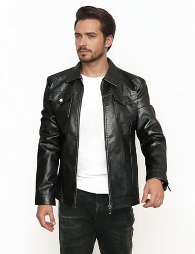ZFBAOJT Mens Leather Jacket Motorcycle Black Biker Jackets Vintage Faux Leather Outwear Casual XXL - Image 5