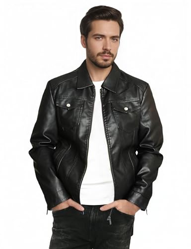 ZFBAOJT Mens Leather Jacket Motorcycle Black Biker Jackets Vintage Faux Leather Outwear Casual XXL - Image 4