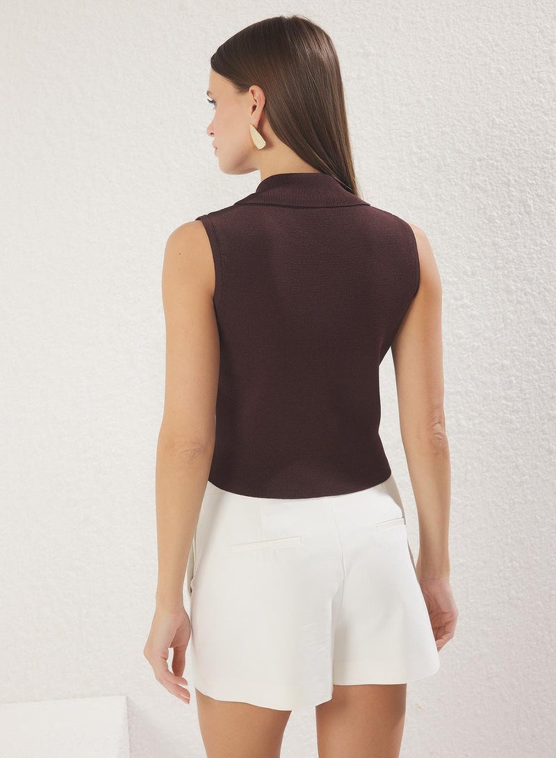 trendyol Brown Crop Premium Knitwear, Yarn Vest and Knitwear - Image 4
