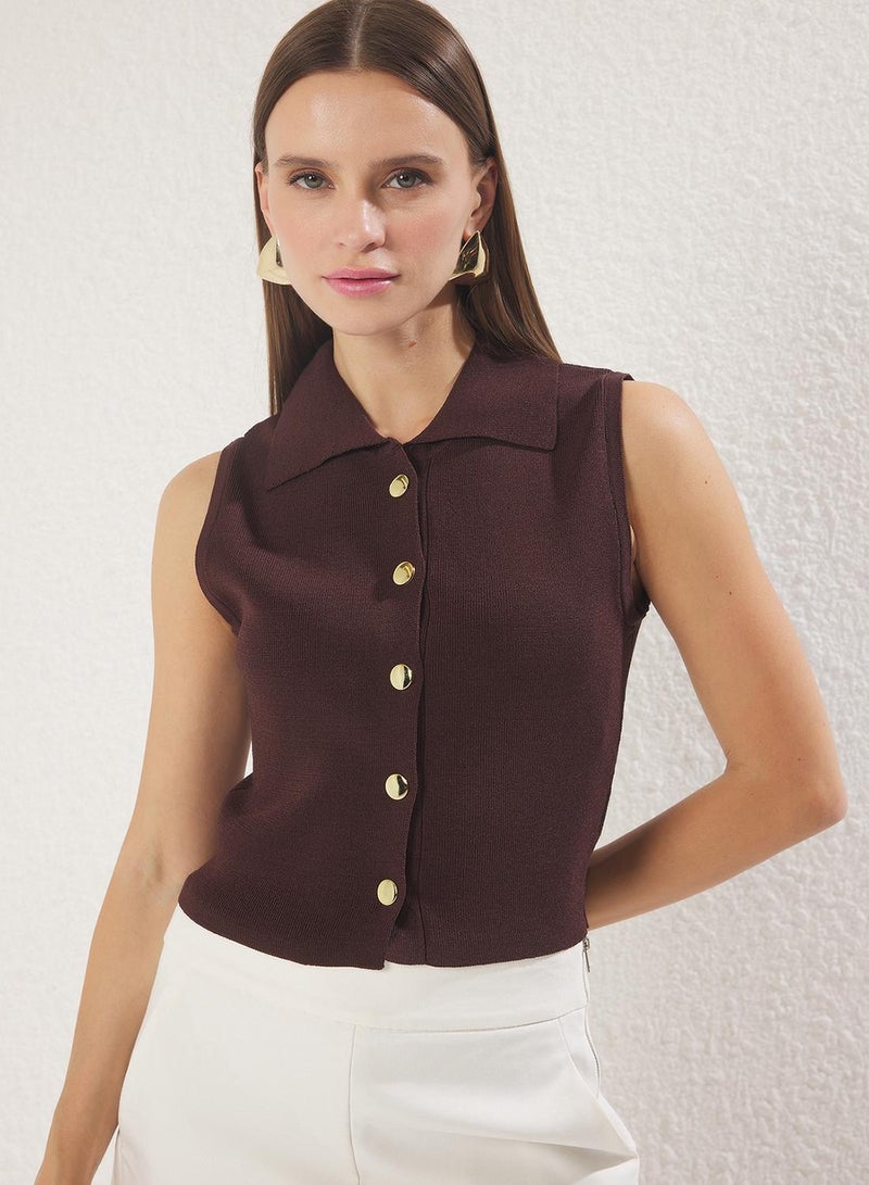 trendyol Brown Crop Premium Knitwear, Yarn Vest and Knitwear - Image 2