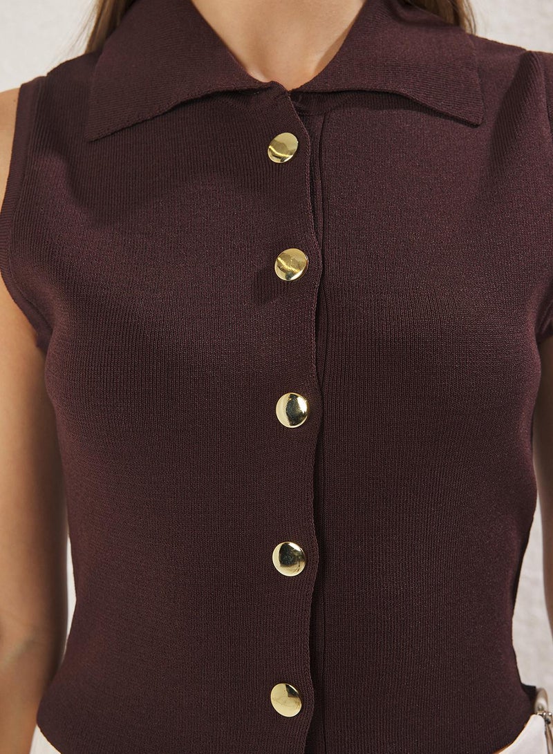 trendyol Brown Crop Premium Knitwear, Yarn Vest and Knitwear - Image 3