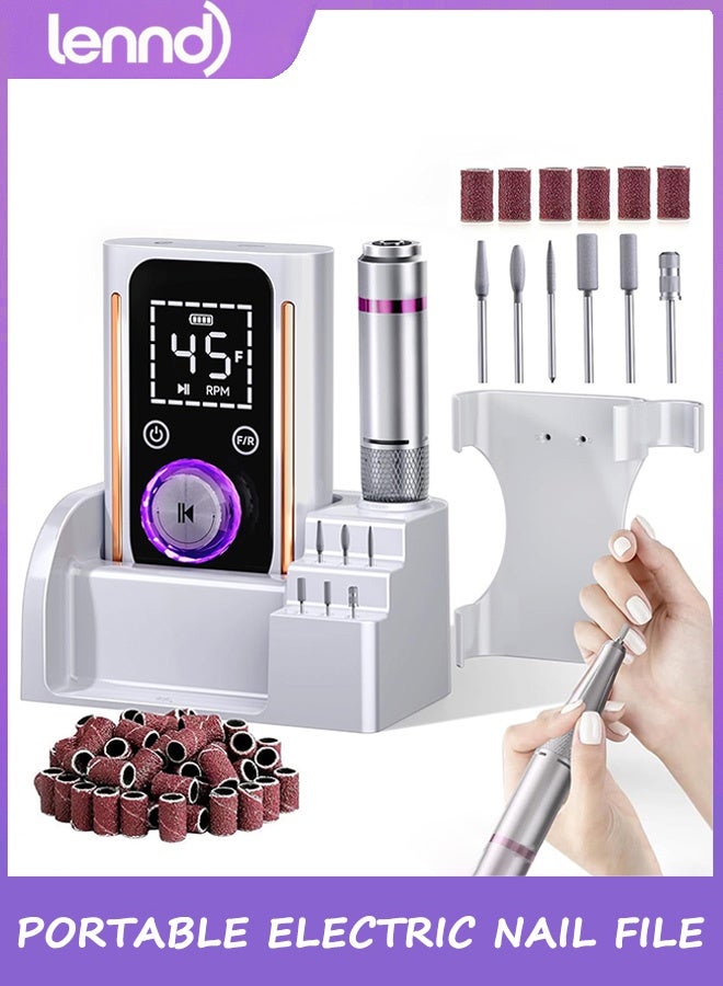 LENND Nail Drill, Portable Electric Nail File 45000RPM, Rechargeable Nail Drill Professional with Bits & Base, for Acrylic Gel Nails, E-File Machine, Manicure Polishing, for Salon Home - Image 1