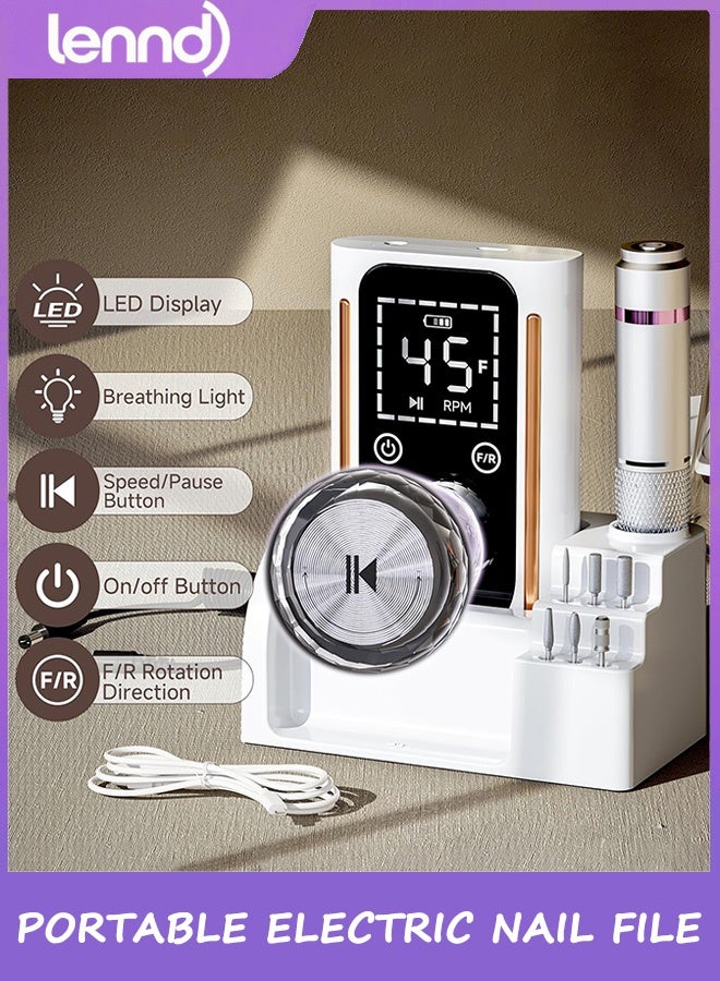 LENND Nail Drill, Portable Electric Nail File 45000RPM, Rechargeable Nail Drill Professional with Bits & Base, for Acrylic Gel Nails, E-File Machine, Manicure Polishing, for Salon Home - Image 2