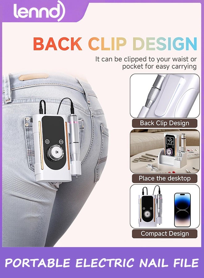 LENND Nail Drill, Portable Electric Nail File 45000RPM, Rechargeable Nail Drill Professional with Bits & Base, for Acrylic Gel Nails, E-File Machine, Manicure Polishing, for Salon Home - Image 4