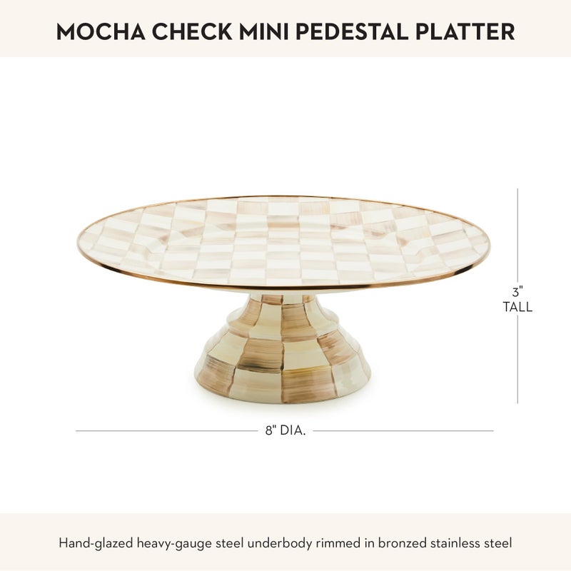 mackenzie childs MACKENZIE-CHILDS Enamel Pedestal Platter  Round Cake Stand  Mini  Brown-and-White Mocha Check - Image 4