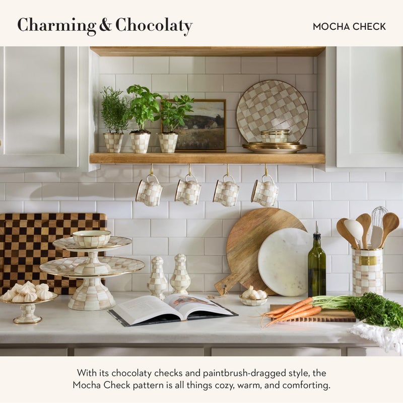 mackenzie childs MACKENZIE-CHILDS Enamel Pedestal Platter  Round Cake Stand  Mini  Brown-and-White Mocha Check - Image 3
