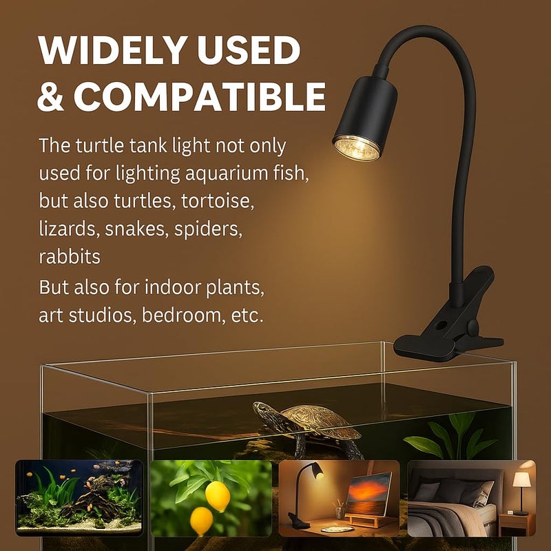 VAYINATO Black UVA+UVB Reptile Heat Lamp Holder with 2Pcs (50W) Bulbs – Adjustable Clamp Holder & Dimmable Basking Light for Turtles, Lizards, Snakes, and Amphibians - Image 5