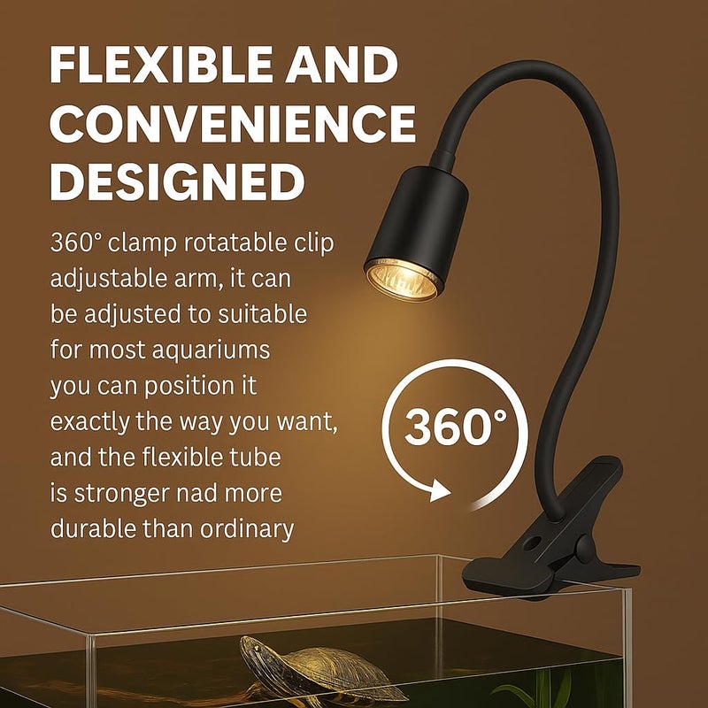 VAYINATO Black UVA+UVB Reptile Heat Lamp Holder with 2Pcs (50W) Bulbs – Adjustable Clamp Holder & Dimmable Basking Light for Turtles, Lizards, Snakes, and Amphibians - Image 2