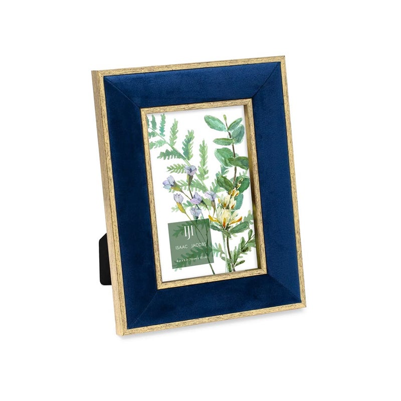 Isaac Jacobs 4x6 Navy Velvet Picture Frame with Metallic Gold Double Border Photo Frame Horizontal  Vertical Made for Tabletop  Wall Display for Home and Office 4x6 Navy with Gold