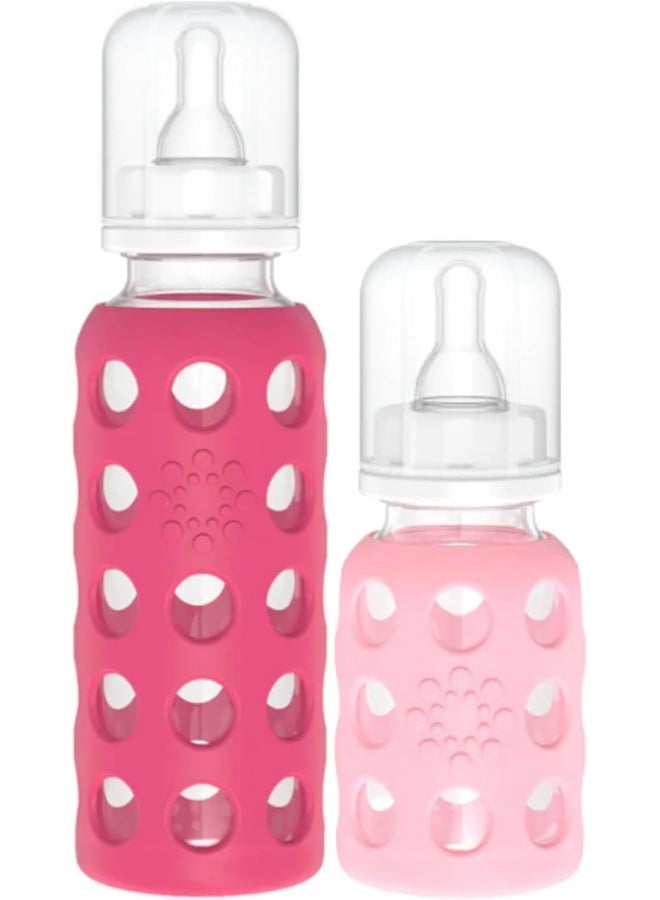 Lifefactory Glass Baby Bottle 2 pack- 1 9oz & 1 4oz (Raspberry/Pink) - Image 1