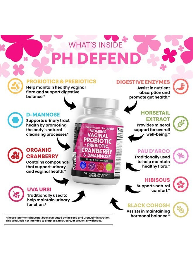 Clean Nutraceuticals Vaginal Probiotics for Women with Cranberry, D-Mannose, Prebiotics, pH Balance Support, Feminine Health, Urinary Tract Cleanse – Capsule Alternative to Gummies – 60 Count - Image 3