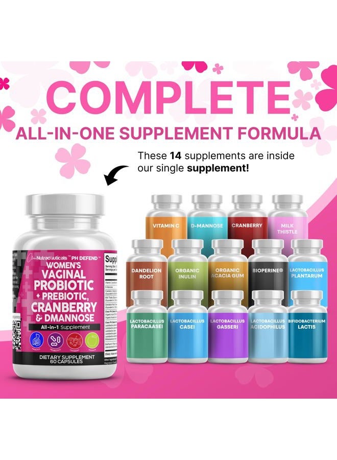 Clean Nutraceuticals Vaginal Probiotics for Women with Cranberry, D-Mannose, Prebiotics, pH Balance Support, Feminine Health, Urinary Tract Cleanse – Capsule Alternative to Gummies – 60 Count - Image 2
