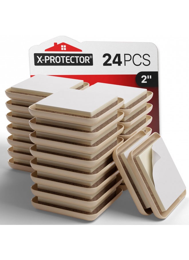 X-Protector X-PROTECTOR Chair Sliders 24 pcs 2" Furniture Sliders for Carpet Self-Adhesive Furniture Moving Pads Premium Chair Leg Floor Protectors Slide Effortlessly with Chair Pads & Protect Floors!  - Image 1