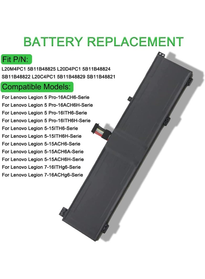 Terabyte 15.36V 80Wh L20D4PC1 L20C4PC1 L20M4PC1 Replacement Battery Compatible with Lenovo Legion 5 Pro-16ACH6 16ACH6H 16ITH6 16ITH6H 5-15ITH6 15ITH6H 15ACH6 15ACH6A 15ACH6H 7-16ITHg6 16ACHg6 Series - Image 3