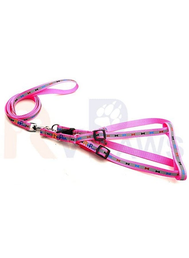 مجموعة حزام ومقود من النايلون المطبوع والمنعكس مقاس 15 مم قابل للتعديل للكلاب الصغيرة والجراء (وردي) - Image 3