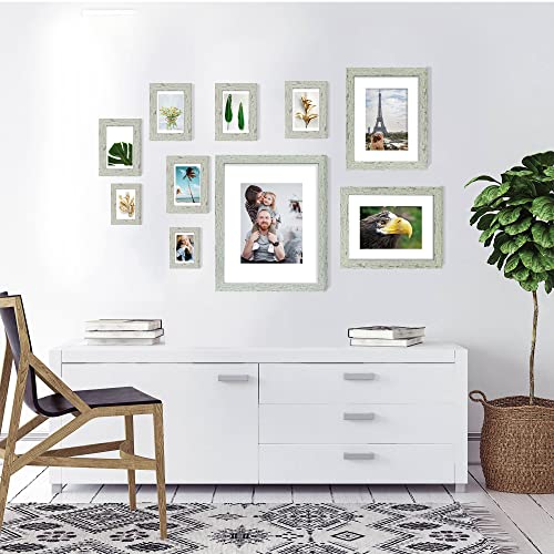 Hongkee 8x10 Picture Frame Set of 4, Made of Real Glass and Sage Green Wooden Frame, 8 by 10 Photo for Wall or Tabletop - Display Picture 5x7 with Mat or 8x10 Without Mat - Image 4