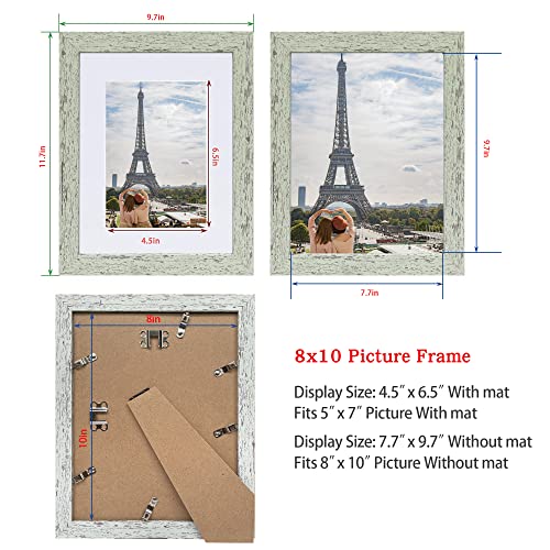 Hongkee 8x10 Picture Frame Set of 4, Made of Real Glass and Sage Green Wooden Frame, 8 by 10 Photo for Wall or Tabletop - Display Picture 5x7 with Mat or 8x10 Without Mat - Image 2