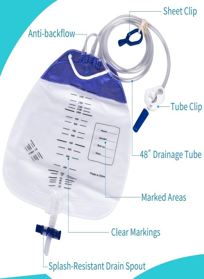 10 Packs Drainage Bags 1500mL with Anti-Reflux, Leak Proof Urinary Drainage Bag - Urine Collection Bag with 48" Drainage Tube, Medical Drain Bags, Urinary Bags for Home and Hospitals Health Aids - Image 2