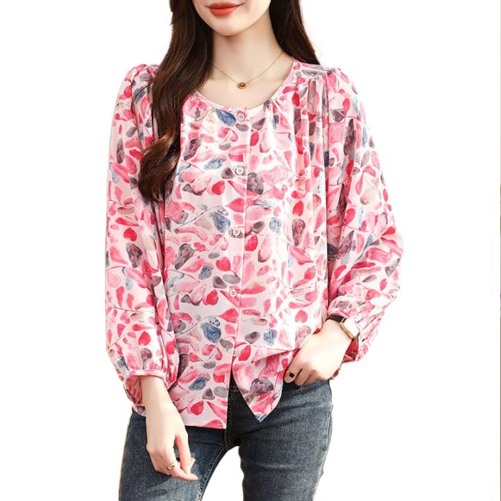 TOPLOT Women's Shirt Top | Elegant Floral and Artistic Prints for a Stylish Look | Long Puffed Sleeves for a Trendy Touch | Stylish Available in Pack of 2 (5233_2XL_Red) - Image 4