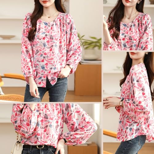 TOPLOT Women's Shirt Top | Elegant Floral and Artistic Prints for a Stylish Look | Long Puffed Sleeves for a Trendy Touch | Stylish Available in Pack of 2 (5233_2XL_Red) - Image 3
