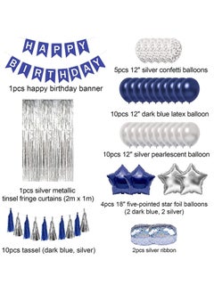 Bebiland Birthday Party Decoration Balloon Set, Happy Birthday Banner Tassle and Fringe Foil Star Balloons, Confetti Balloons Complete, Birthday Decoration Kit (Blue/Sliver)  - Image 2