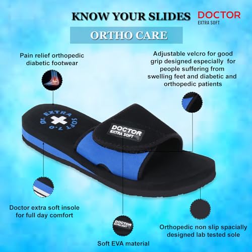 DOCTOR EXTRA SOFT Women's Care Orthopaedic and Diabetic Adjustable Strape Super Comfort Dr Sliders Flipflops and House Slippers for Women’s and Girl’s Slides D-52-Bk/Blue-6UK - Image 2